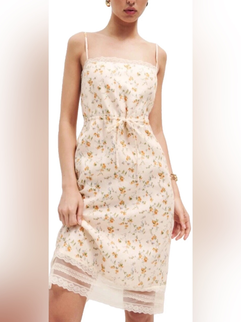 Reformation Neena Linen Cream Midi Slip Dress 6 EUC